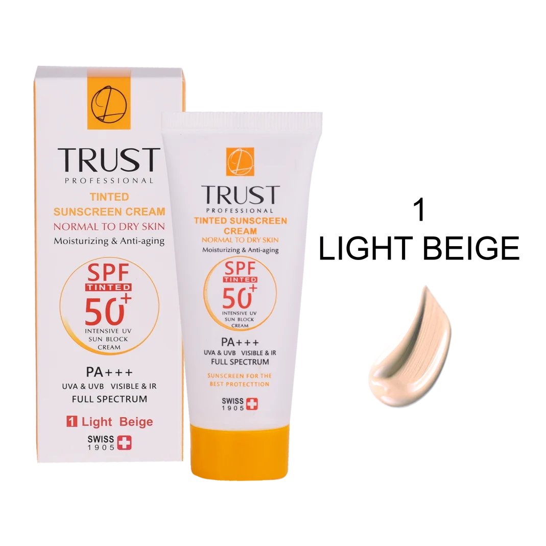 ضد آفتاب رنگی ضد پیری تراست بژ روشن SPF50+ حجم ۴۰ میلی‌لیتر