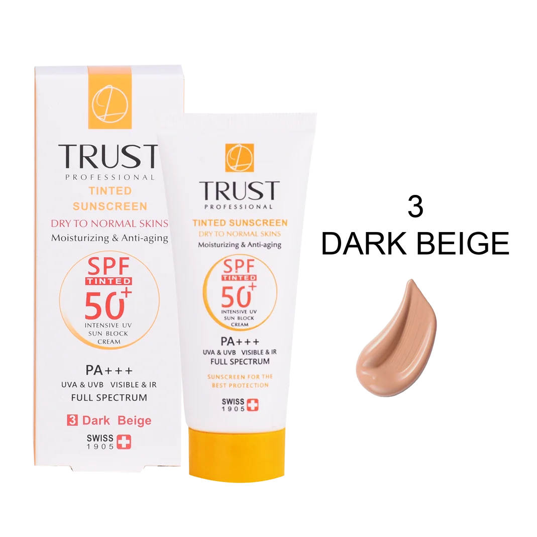 ضد آفتاب رنگی ضد پیری تراست بژ تیره SPF50+ حجم ۴۰ میلی‌لیتر
